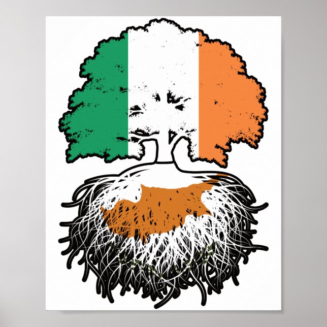 Affiche Drapeau des racines d'arbre chypriote irlandaise i (Devant)