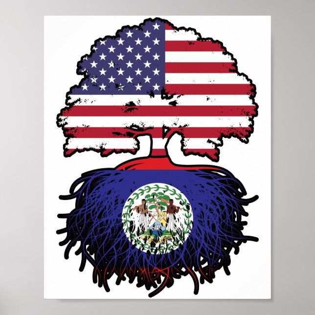 Affiche Drapeau des racines d'arbre de Belize Bélizien Amé (Devant)