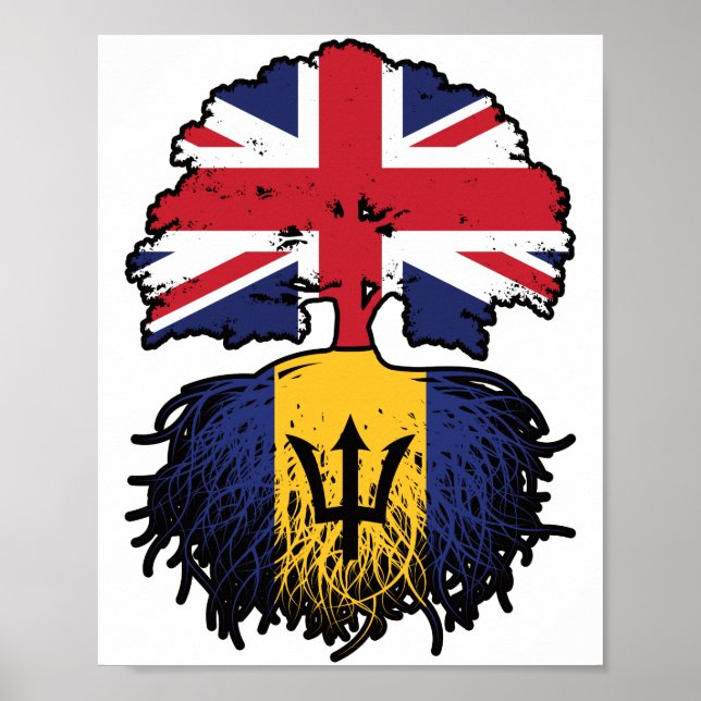 Affiche Drapeau des racines d'arbre de la Barbade (Devant)