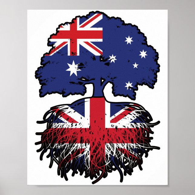 Affiche Drapeau des racines d'arbre de l'Australie britann (Devant)