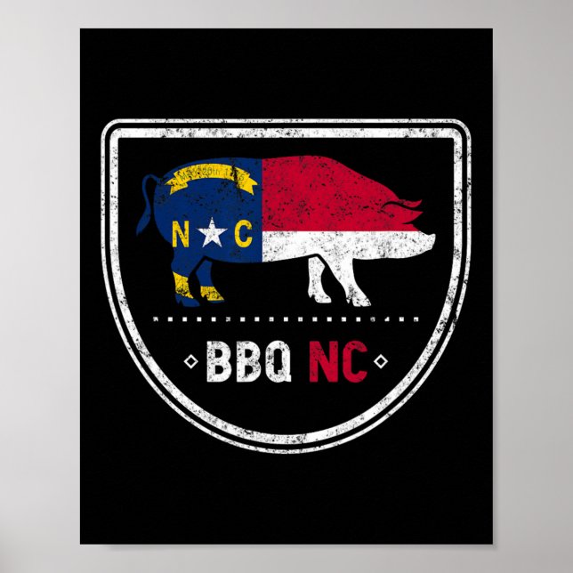 Affiche Drapeau D'État De Caroline Du Nord Bbq Nc (Devant)