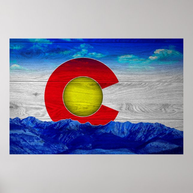 Affiche Drapeau d'état du Colorado sur le bois (Devant)