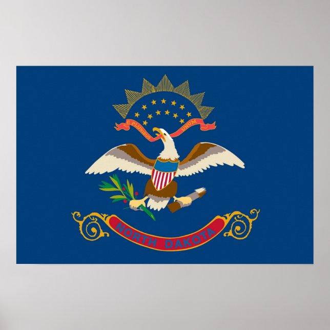 Affiche Drapeau d'État du Dakota du Nord, États-Unis (Devant)