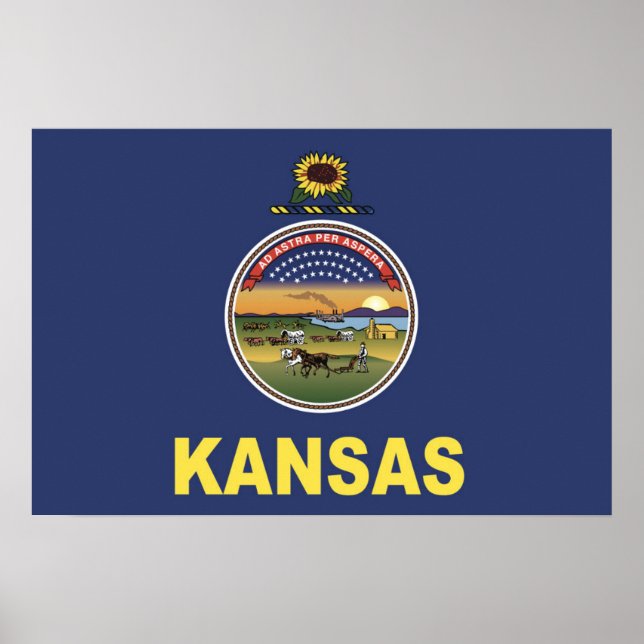 Affiche Drapeau d'État du Kansas, États-Unis (Devant)