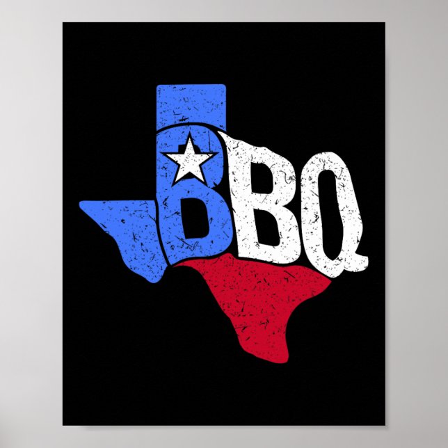 Affiche Drapeau D'État Et Carte Du Bbq Texas (Devant)