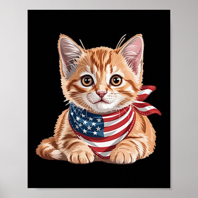 Affiche Drapeau d'été de chat mignon États-Unis Jour du so (Devant)