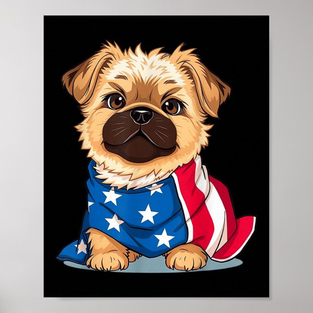 Affiche Drapeau d'été de chien mignon États-Unis Jour du s (Devant)