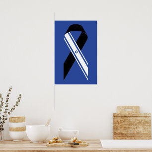 Affiche Drapeau d'Israël noir monument bleu