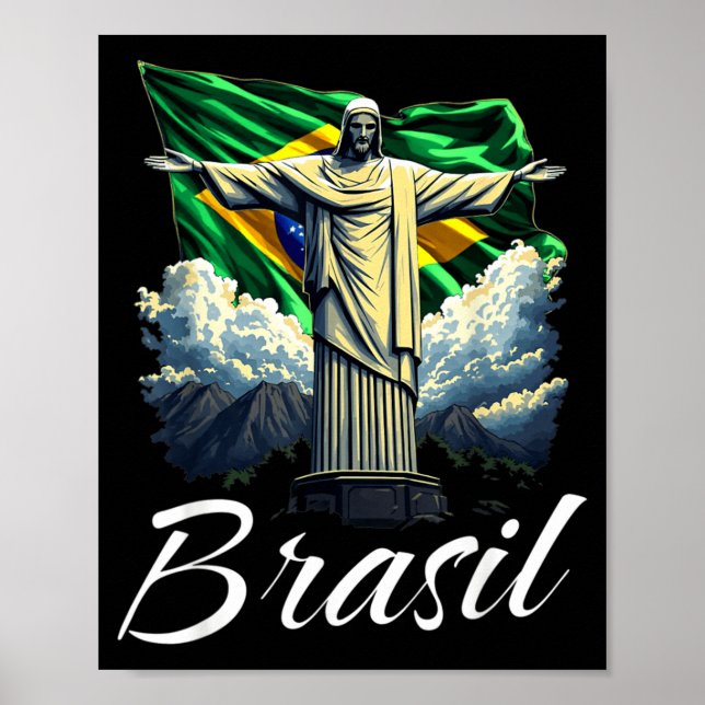 Affiche Drapeau Du Brésil Christ Rédempteur Hommes Femmes  (Devant)