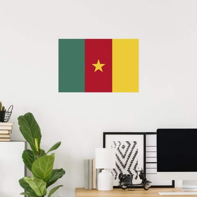 Affiche drapeau du Cameroun (Bureau à domicile)