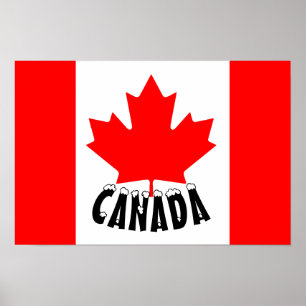 Affiche Drapeau du Canada Rouge Blanc Feuille d'érable Can