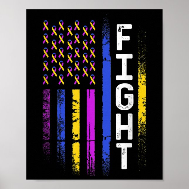 Affiche Drapeau du cancer de la vessie jaune violet ruban  (Devant)