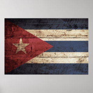 Affiche Drapeau du Cuba sur le vieux grain en bois