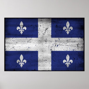 Affiche Drapeau du Québec style grunge érodé
