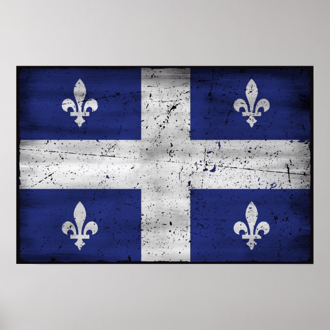 Affiche Drapeau du Québec style grunge érodé (Devant)