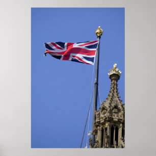 Affiche Drapeau du Royaume-Uni survolant Westminster.