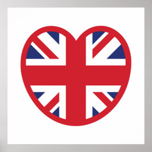 Affiche Drapeau du Royaume-Uni Union Jack en forme de cœur