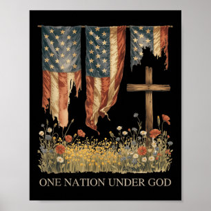 Affiche Drapeau d'une nation sous Dieu 4 juillet patriotiq