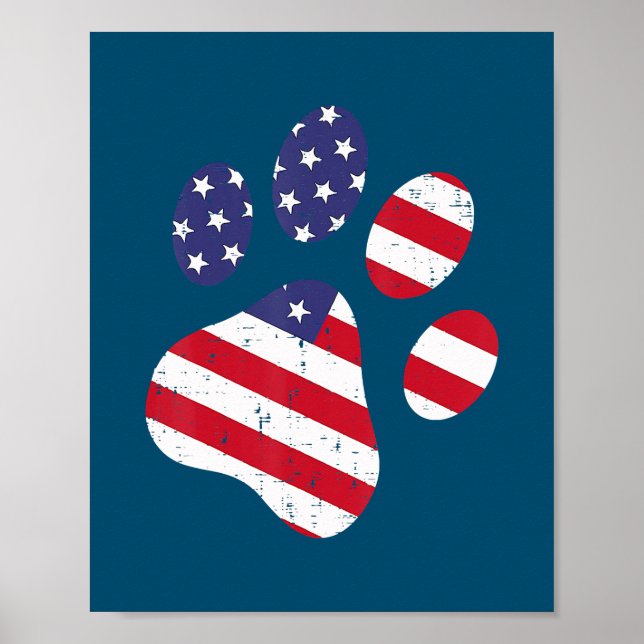 Affiche Drapeau Empreinte de patte américain de chien USA  (Devant)