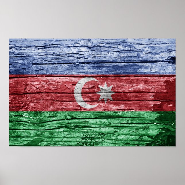 Affiche Drapeau en bois d'Azerbaïdjan (Devant)