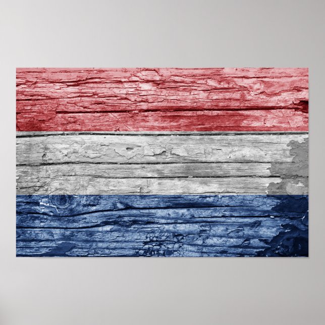 Affiche Drapeau en bois des Pays-Bas (Devant)