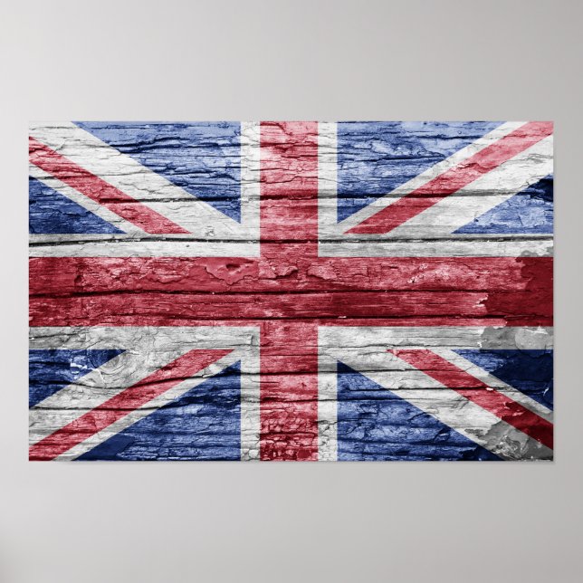 Affiche Drapeau en bois du Royaume-Uni (Devant)