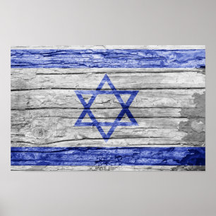 Affiche drapeau en bois israélien