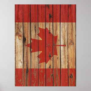 Affiche Drapeau en bois rustique du Canada