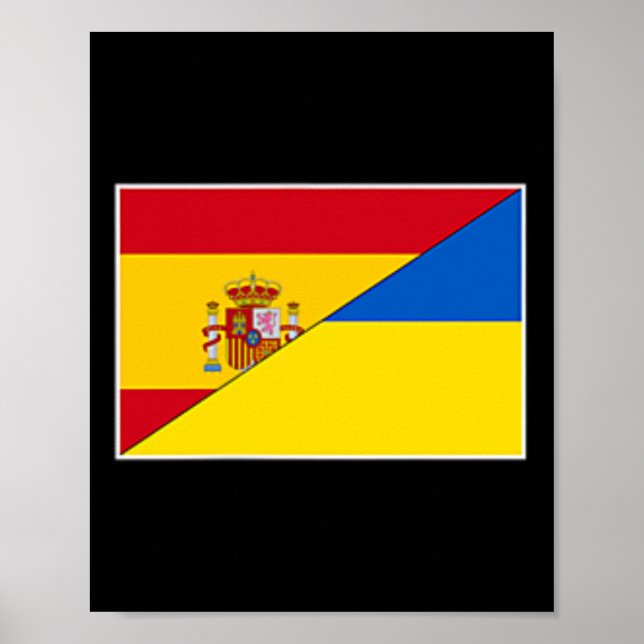 Affiche Drapeau Espagne Ukraine Espagnol Ukrainien Soutien (Devant)