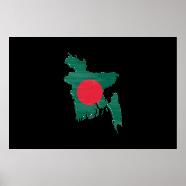 Affiche Drapeau et carte du Bangladesh (Devant)