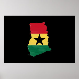 Affiche Drapeau et carte du Ghana