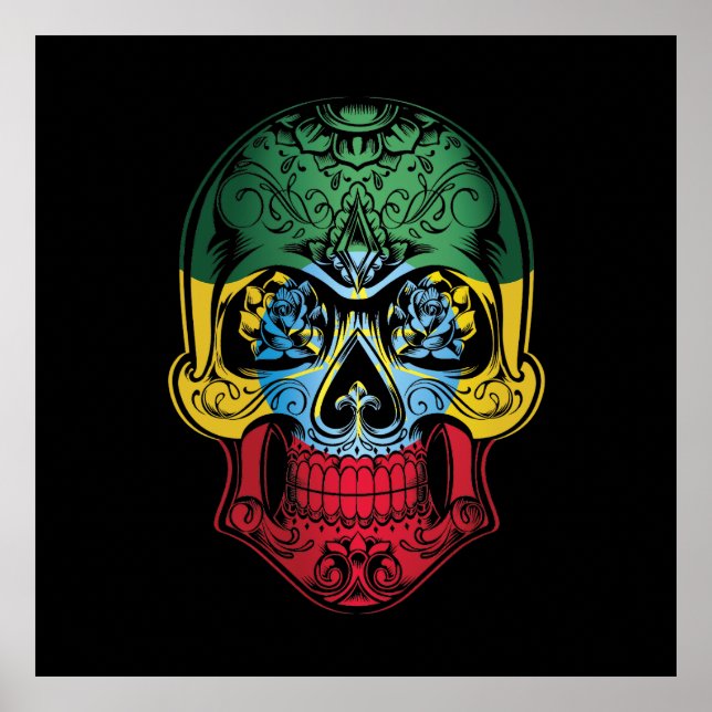 Affiche Drapeau Éthiopien Et Rose (Devant)