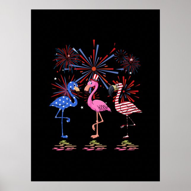 Affiche Drapeau Flamant rose américain pour le 4 juillet (Devant)