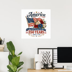 Affiche Drapeau floral 250 ans d'Amérique