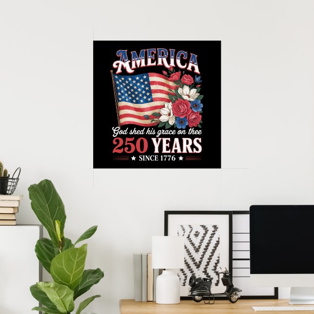 Affiche Drapeau Floral America 250 Ans (Bureau à domicile)