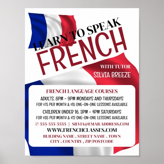 Affiche Drapeau français, Cours de langue française Public (Devant)