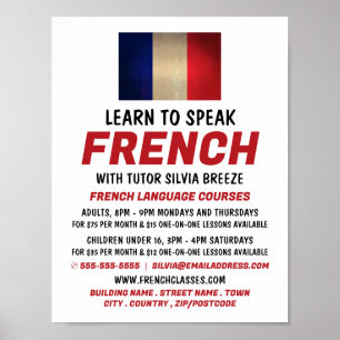 Affiche Drapeau français en bois, Cours de français Advert