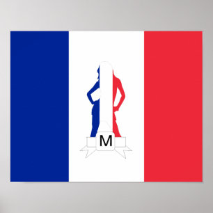 Affiche Drapeau français et monogramme fille