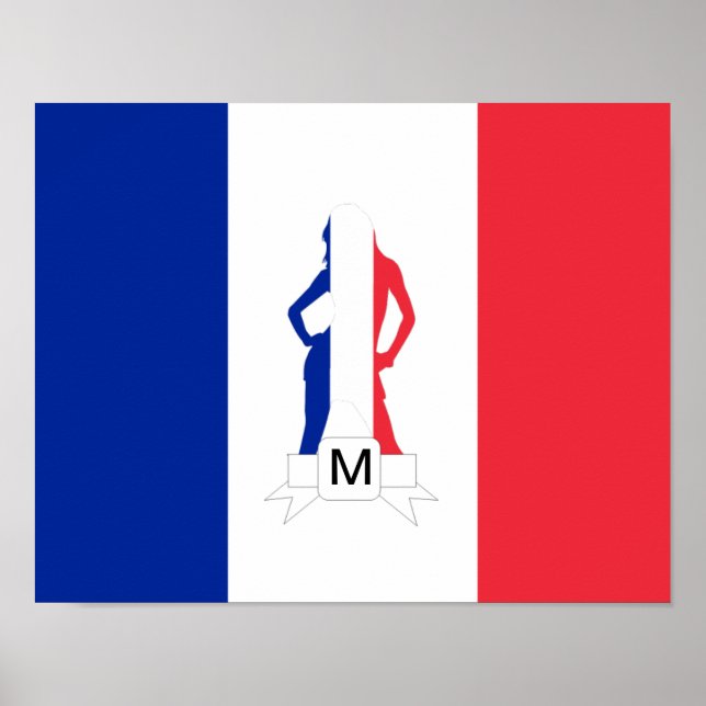 Affiche Drapeau français et monogramme fille (Devant)