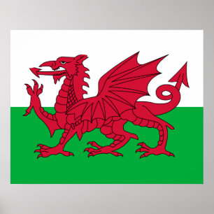 Affiche Drapeau gallois (Pays de Galles) (Dragon gallois)