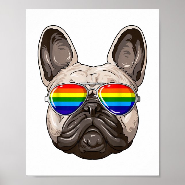 Affiche Drapeau Gay pride de Buldog français LGBT Rainbow  (Devant)