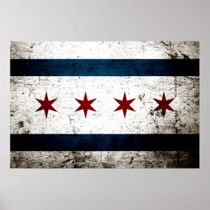 Affiche Drapeau grunge noir de Chicago