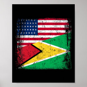 Affiche Drapeau guyanais à moitié vintage Guyana États-Uni