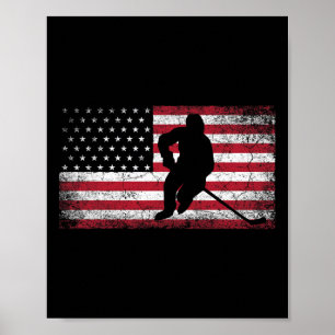 Affiche Drapeau Hockey Américain 4 juillet Patriotique USA
