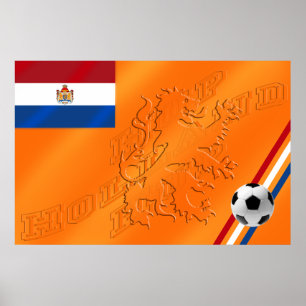 Affiche Drapeau Hup Hup Lion de Pays-Bas Holland 2014 Socc