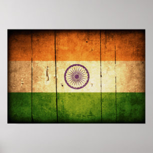Affiche Drapeau indien en bois