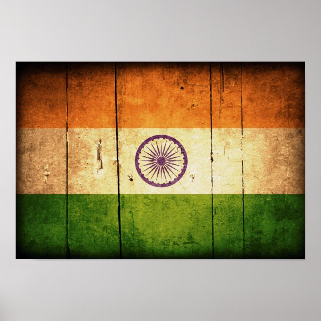 Affiche Drapeau indien en bois (Devant)