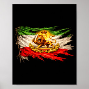 Affiche Drapeau iranien avec lion et emblème du soleil, vi