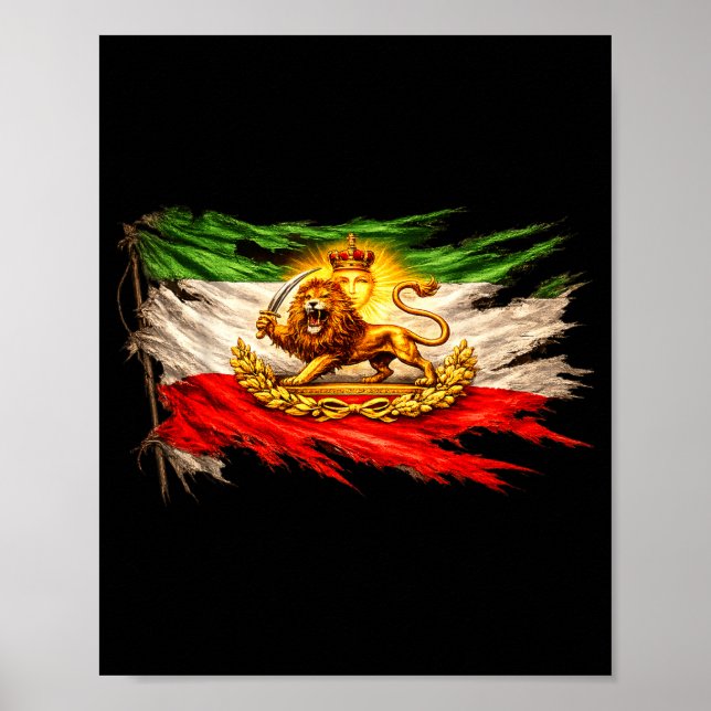 Affiche Drapeau iranien avec lion et emblème du soleil, vi (Devant)