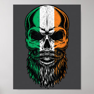 Affiche Drapeau Irlandais Crâne Barbu Tête Saint Patrick